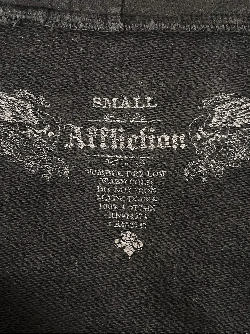 Affliction Zip Up Hoodie Sweatshirt Cross Skull Embroidery Size Small Gray Black